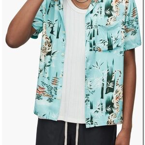 All Saints Aqua Tagise Relaxed Tiger Viscose Button-Up Shirt